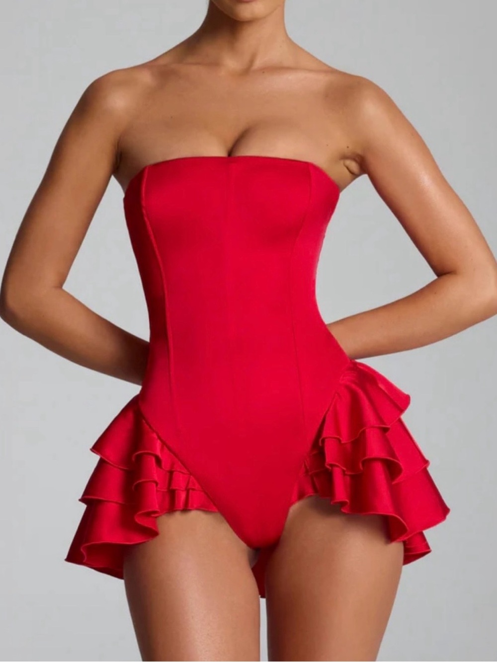 Oh Polly Red Strapless Ruffle One-Piece